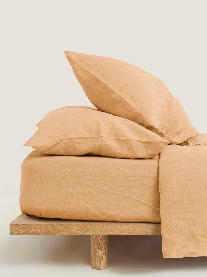 100% Linen Fitted Sheet in Apricot
