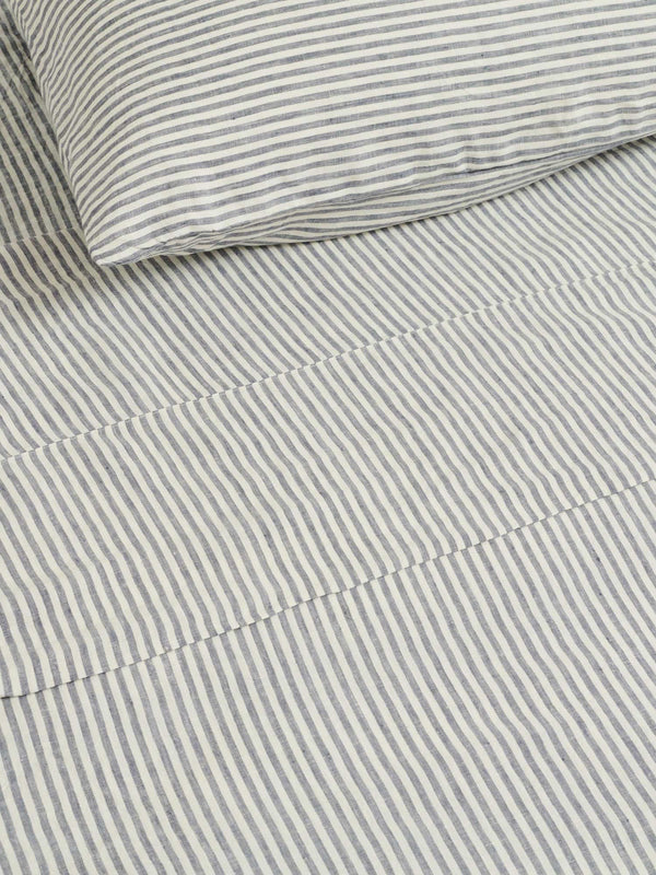 100% Linen Duvet Cover in Blue Stripes