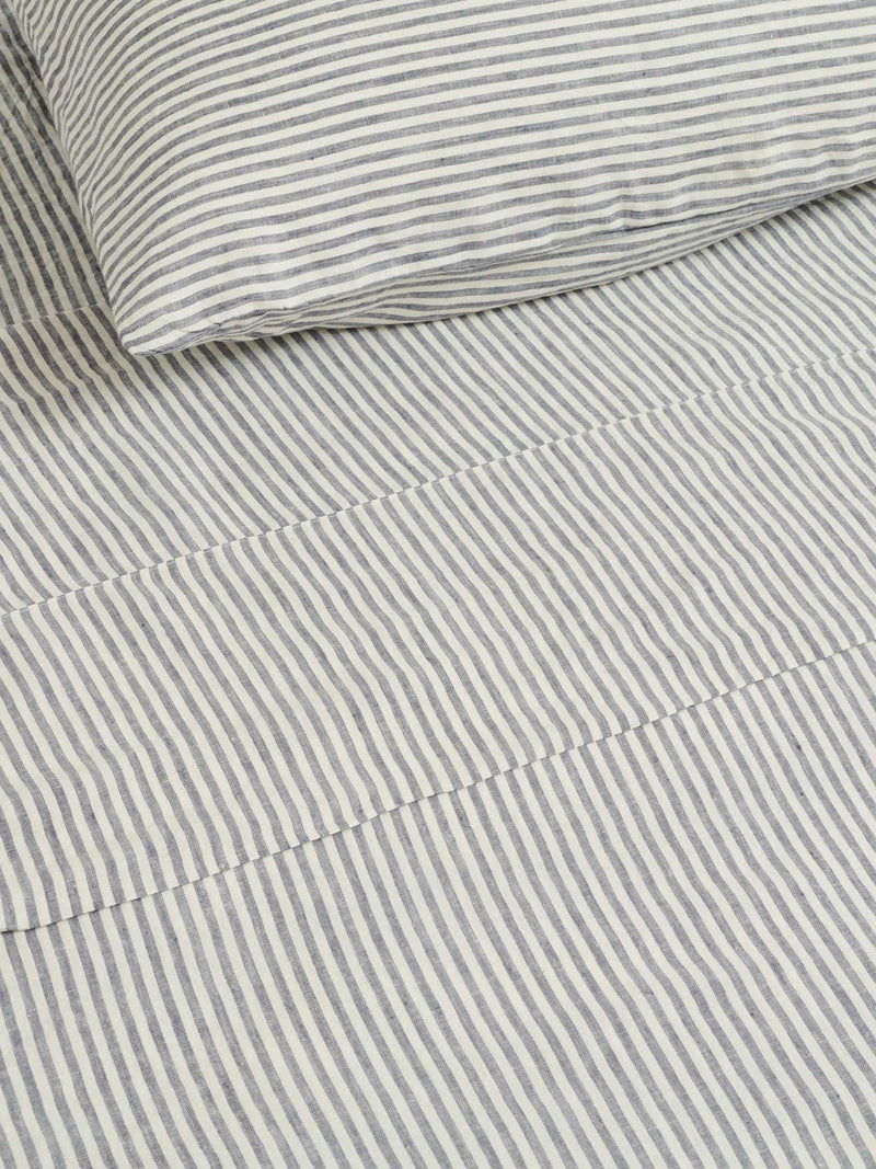 100% Linen Duvet Cover in Blue Stripes