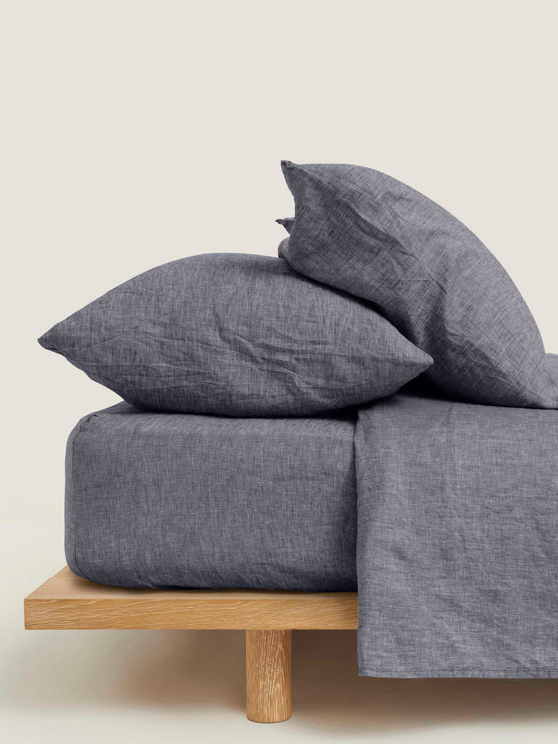 100% Linen Standard Pillowslip Set (of two) in Denim