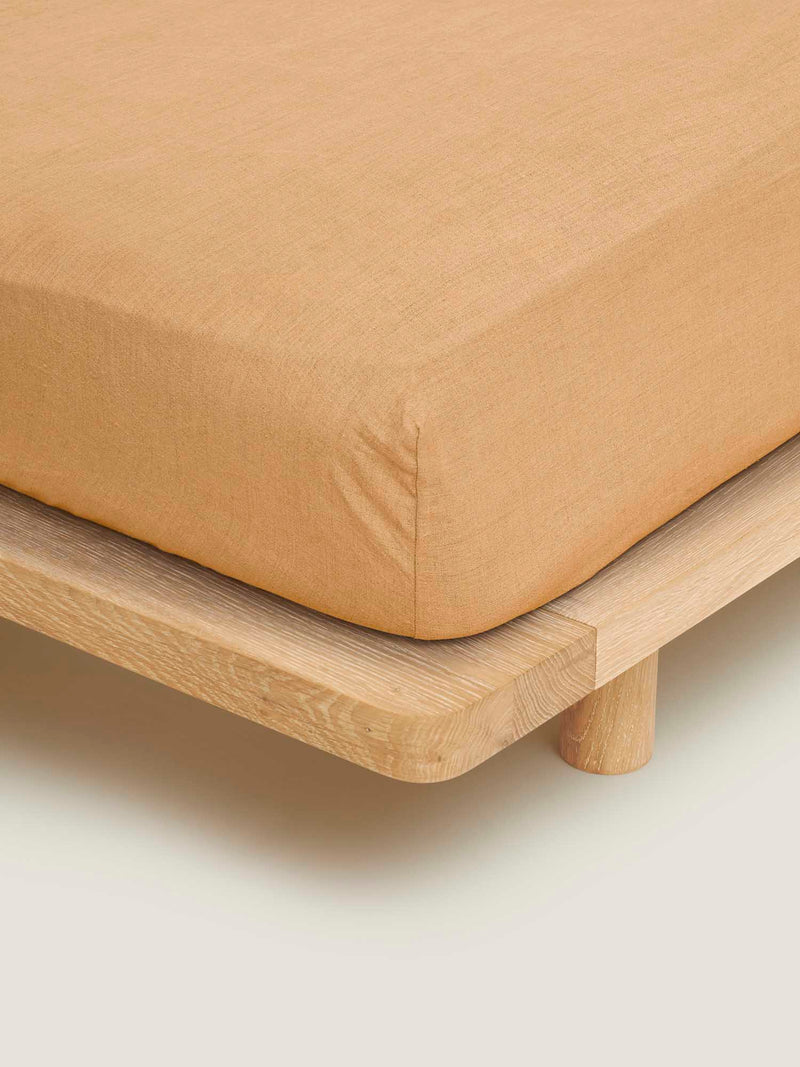 100% Linen Fitted Sheet in Apricot