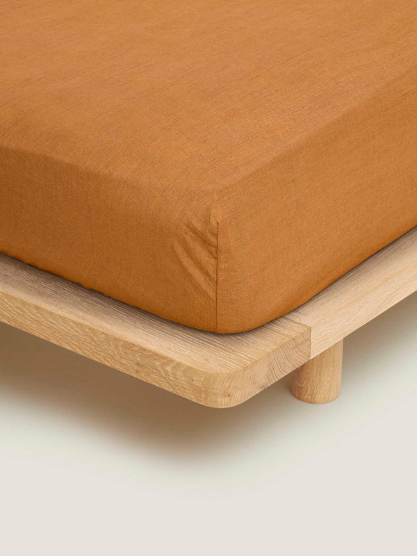 100% Linen Fitted Sheet in Clay