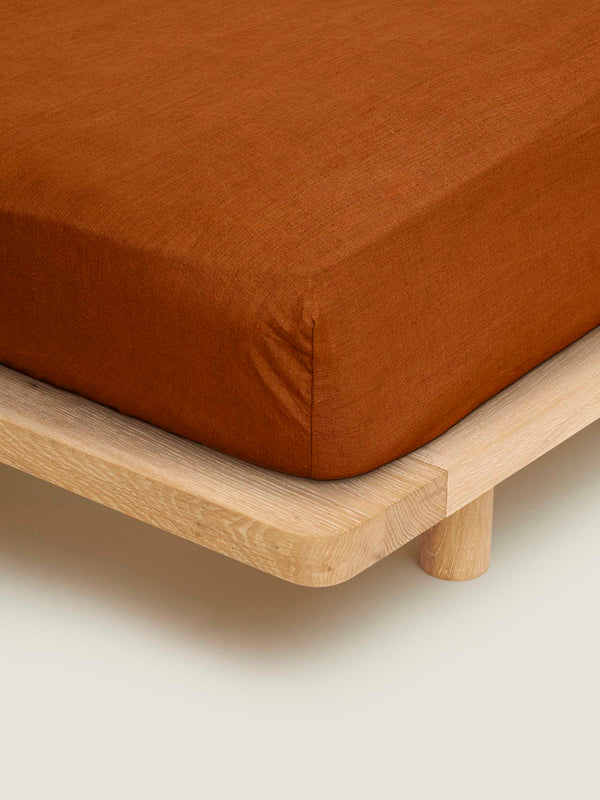 100% Linen Fitted Sheet in Tobacco