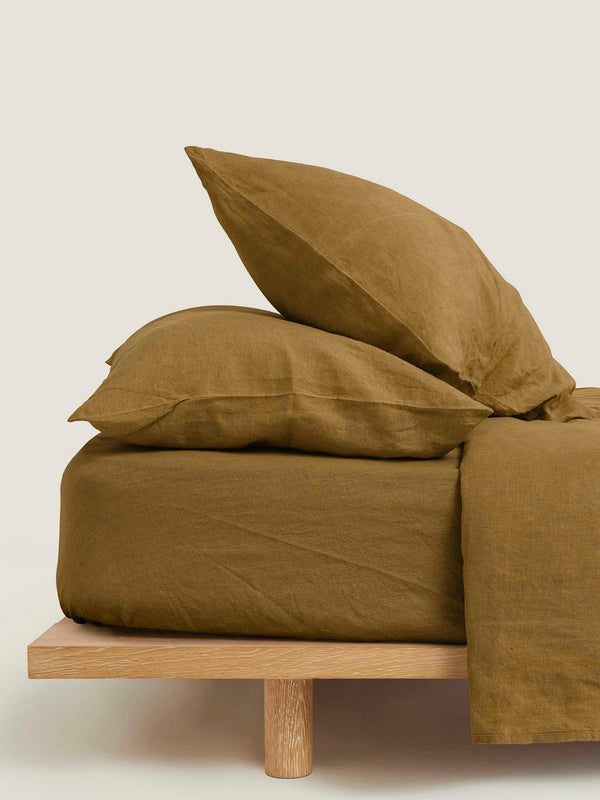 100% Linen Fitted Sheet in Olive