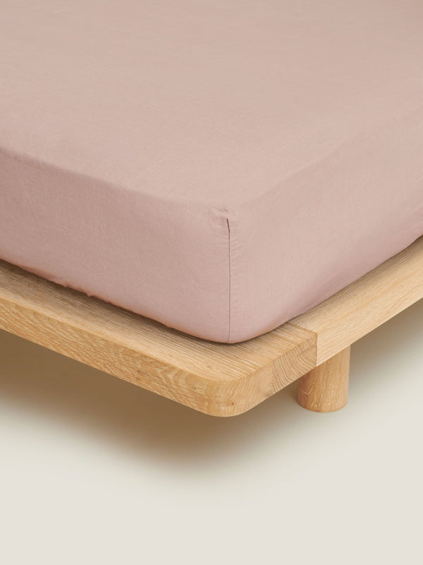 100% Linen Fitted Sheet in Rosewood