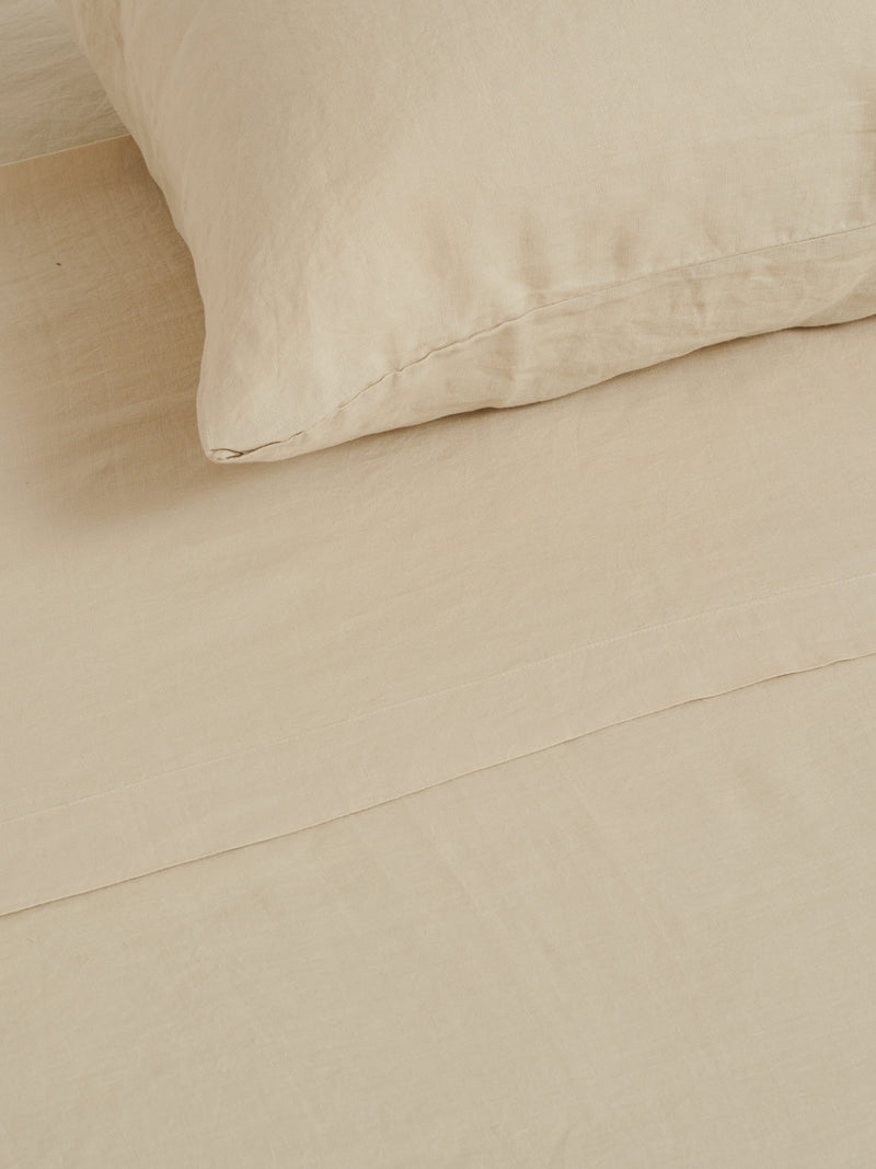 100% Linen Fitted Sheet in Sand