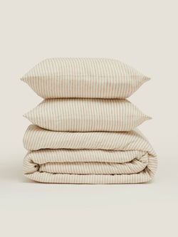 100% Linen Duvet Cover in Natural Stripes