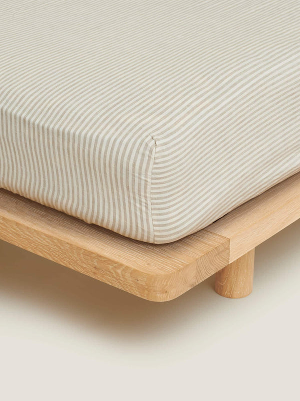 100% Linen Fitted Sheet in Natural Stripes