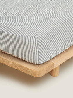 100% Linen Fitted Sheet in Blue Stripes