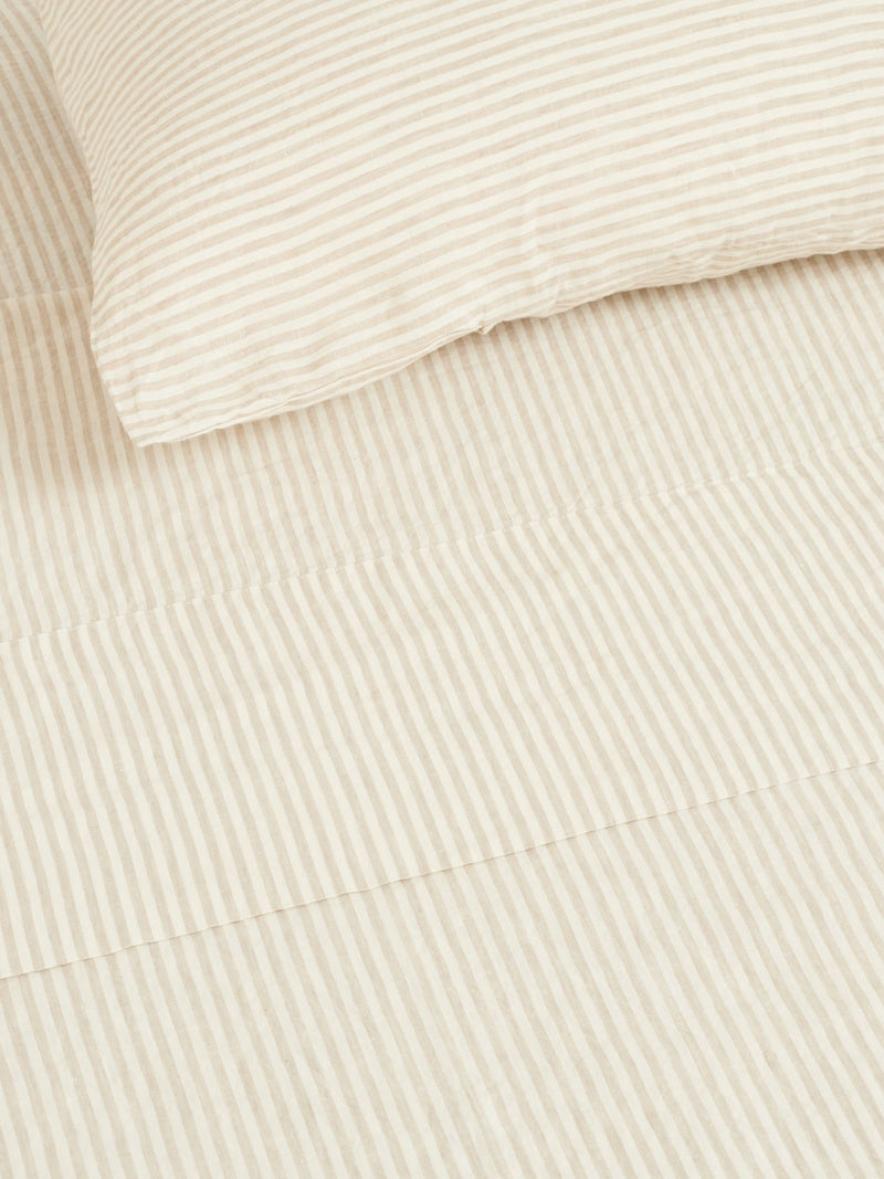 100% Linen Flat Sheet in Natural Stripes