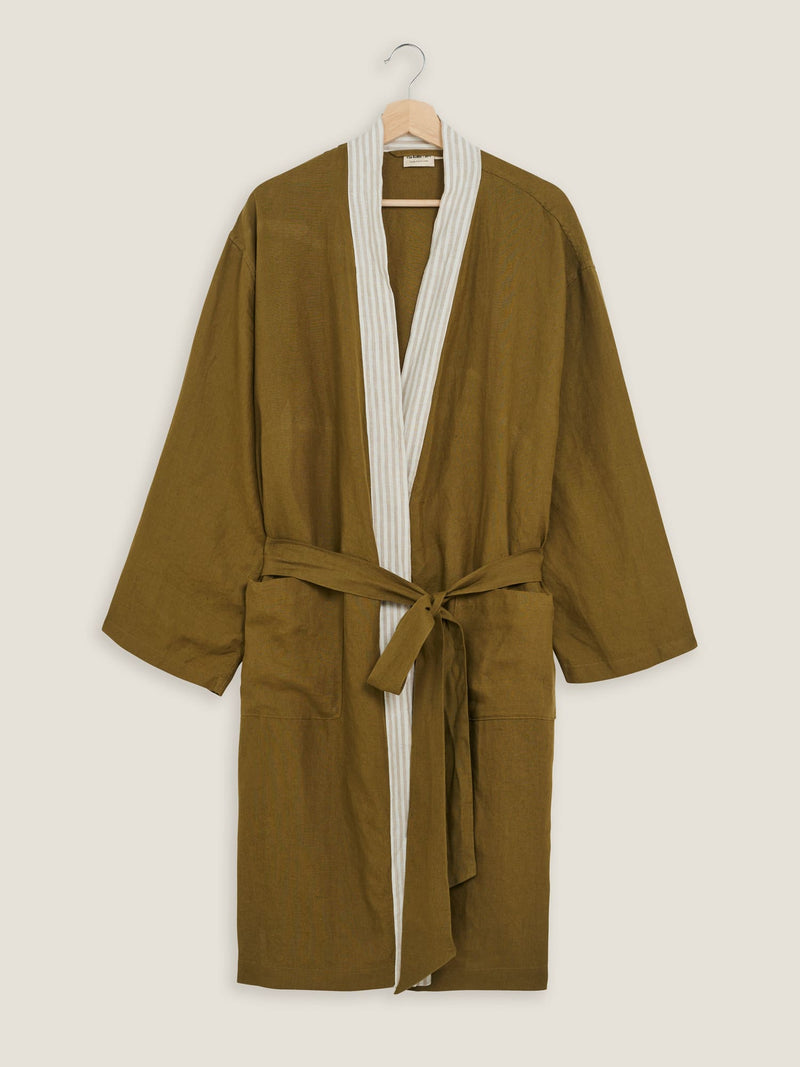 Linen Robe In Olive