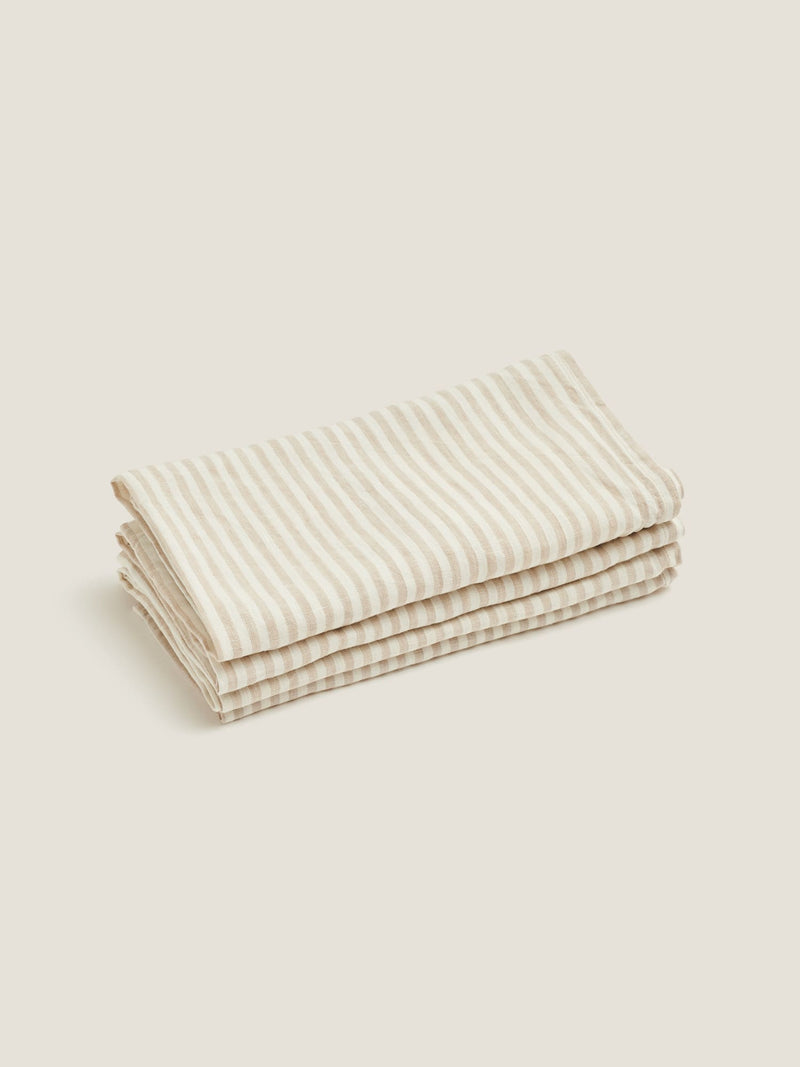 100% Linen Napkin set in Natural Stripes