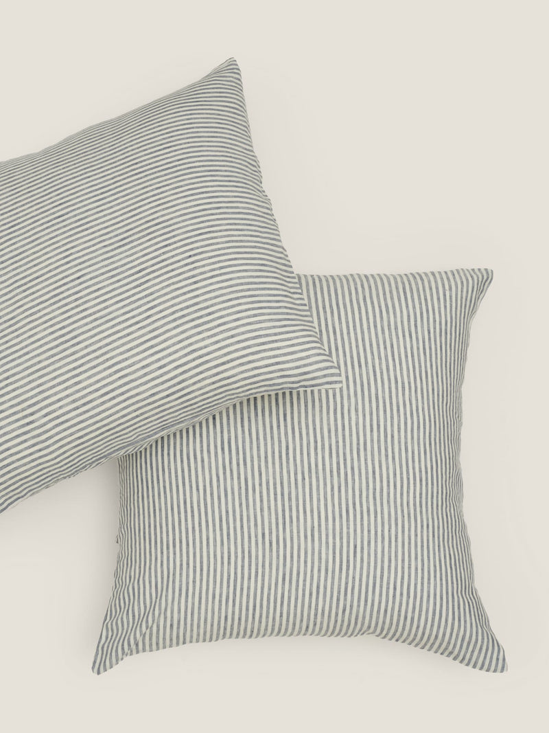 100% Linen Euro Pillowslip Set (of two) in Blue Stripes