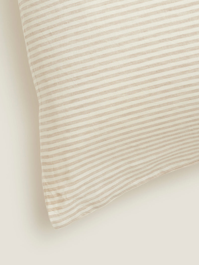 100% Linen Standard Pillowslip Set (of two) in Natural Stripes