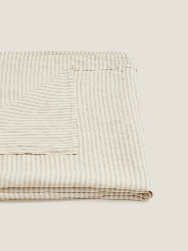 100% Linen Tablecloth in Natural Stripes