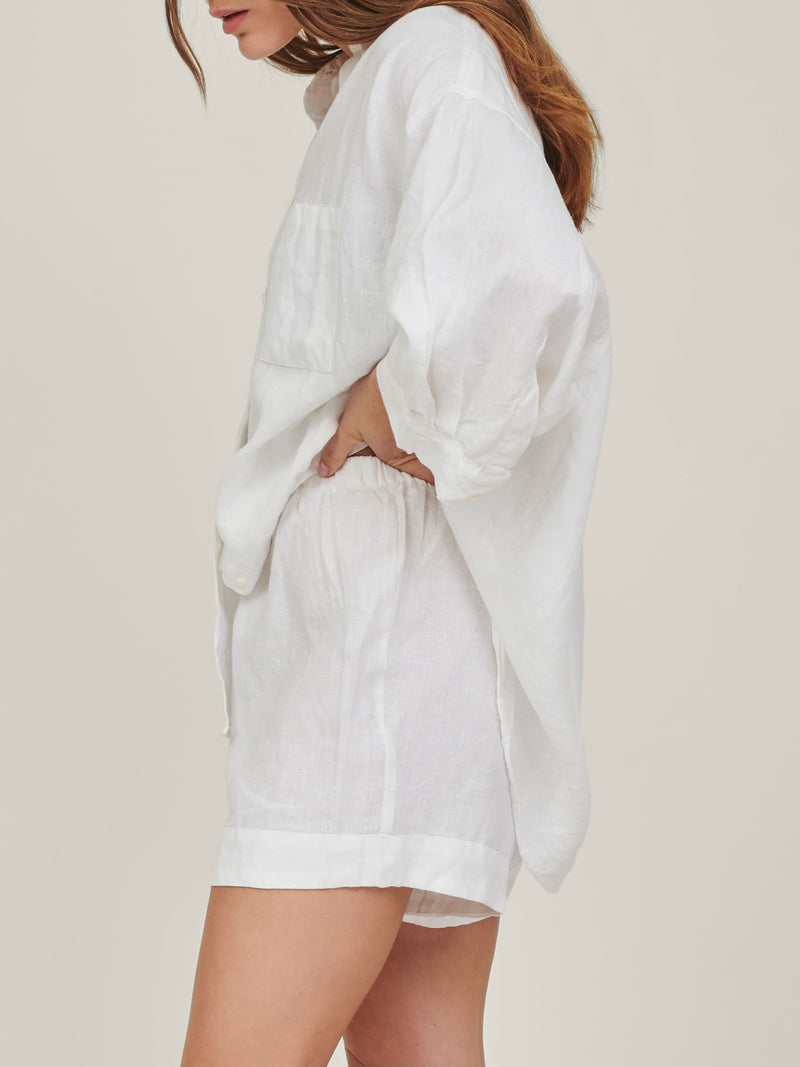 100% Linen shorts in White