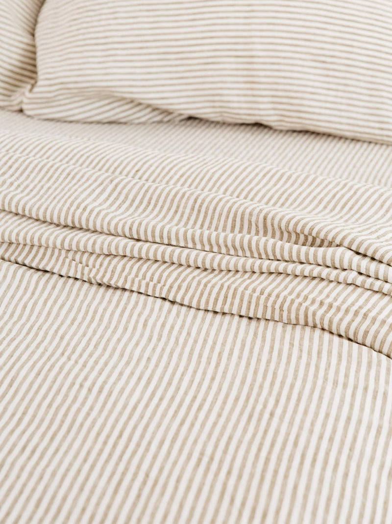 100% Linen Standard Pillowslip Set (of two) in Olive Stripes