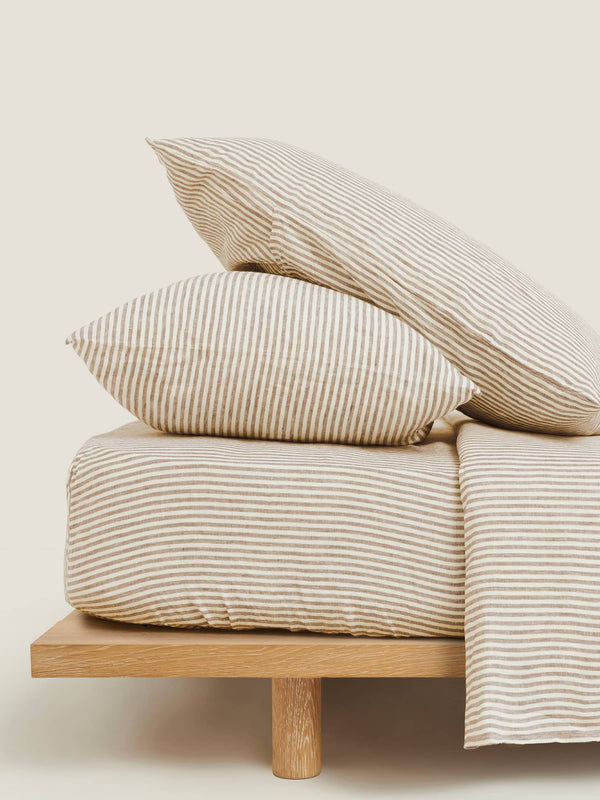 100% Linen Euro Pillowslip Set (of two) in Olive Stripes